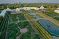 Panoramic aerial view of Peterhof, Lower and Upper Park. The Great Peterhof Museum Palace. The Gulf of Finland. Autumn. Russia, Royalty Free Stock Photo