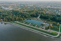 Panoramic aerial view of Peterhof, Nizhny. The Great Peterhof Museum Palace. The Gulf of Finland. Autumn. Russia, Peterhof, 09.20. Royalty Free Stock Photo