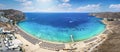 Panoramic aerial view of the popular Elia beach at the island of Mykonos