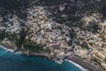 Panoramic aerial view of Positano, a beautiful town along the Amalfi coast at sunset, Salerno, Italy Royalty Free Stock Photo