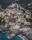 Panoramic aerial view of Positano, a beautiful town along the Amalfi coast at sunset, Salerno, Italy Royalty Free Stock Photo