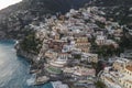 Panoramic aerial view of Positano, a beautiful town along the Amalfi coast at sunset, Salerno, Italy Royalty Free Stock Photo