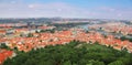 Panoramic aerial view of landmarks in Prague, Czech Republic