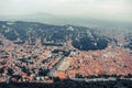 Panoramic aerial view of the red tiled roofs of the old town of Rasnov Romania