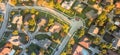 Panoramic aerial view residential subdivision and cul-de-sac street near Dallas, Texas