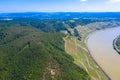 Panoramic aerial view of the Rhine loop or sinuosity near the city of Boppard. Gedeon Neck lookout point. Boppard is the city in t Royalty Free Stock Photo