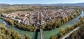 Panoramic aerial view of Sanguesa city and Spanish municipality of the Comunidad Foral de Navarra Royalty Free Stock Photo