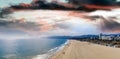 Panoramic aerial view of Santa Monica Beach at sunset, CA Royalty Free Stock Photo