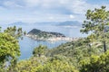 Panoramic aerial view of Sestri Levante and the Gulf of Tigullio Royalty Free Stock Photo