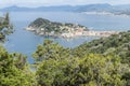 Panoramic aerial view of Sestri Levante and the Gulf of Tigullio Royalty Free Stock Photo