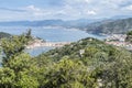 Panoramic aerial view of Sestri Levante and the Gulf of Tigullio Royalty Free Stock Photo