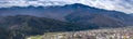 The panoramic aerial view of Skole town in Carpathian mountains, national park Skolivski beskidy, Ukraine Royalty Free Stock Photo