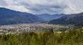 The panoramic aerial view of Skole town in Carpathian mountains, national park Skolivski beskidy, Ukraine Royalty Free Stock Photo