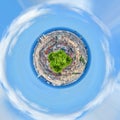 panoramic aerial 360 View of Spain`s Barcelona from the Hill of Three Crosses in GÃÂ¼ell Park over the Mediterranean Sea Royalty Free Stock Photo