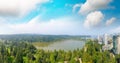 Panoramic aerial view of Stanley Park and Vancouver cityscape, B