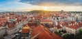 Panoramic aerial view of Stare Mesto at sunset with Prague Castle and Petrin Hill on background - Prague, Czech Republic Royalty Free Stock Photo