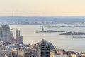 Panoramic and Aerial View Statue of Liberty, Ellis Island, Hudson River in New York City Royalty Free Stock Photo