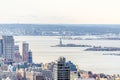 Panoramic and Aerial View Statue of Liberty, Ellis Island, Hudson River in New York City, USA Royalty Free Stock Photo