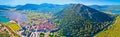 Panoramic aerial view of Ston historic walls and Peljesac peninsula