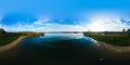 panoramic Aerial view sunrise on beautiful Lake from a drone Royalty Free Stock Photo