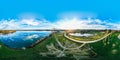 Panoramic Aerial view sunrise on beautiful Lake from a drone Royalty Free Stock Photo