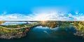 panoramic Aerial view sunrise on beautiful Lake from a drone Royalty Free Stock Photo