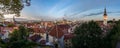 Panoramic aerial view of Tallinn Old Town with St Olafs Church, Holy Spirit Church and St Nicholas Church - Tallinn, Estonia Royalty Free Stock Photo