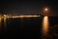 Panoramic aerial view to Benidorm city, Levante beach, skyscrapers, city lights and Mediterranean sea at night Royalty Free Stock Photo