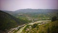 Panoramic aerial view to Berat old town and Osum river from Berat Castle , Albania