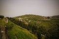 Panoramic aerial view to Berat old town and Osum river from Berat Castle , Albania