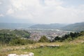 Berat old town and Osum river Holy Trinity Church from Berat Castle in Albania, june 2018