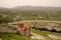 Panoramic aerial view to Berat old town and Osum river and Holy Trinity Church from Berat Castle , Albania