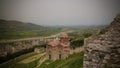 Panoramic aerial view to Berat old town and Osum river and Holy Trinity Church from Berat Castle , Albania