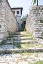 Berat old town and Osum river Holy Trinity Church from Berat Castle in Albania, june 2018