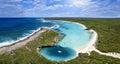 Panoramic aerial view to Dean`s blue hole, Long Island, Bahamas