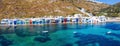 Panoramic, aerial view to the small fishing village of Klima, Milos island, Cyclades, Greece