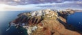 Panoramic aerial view to the village Oia on top of the caldera in Santorini, Greece Royalty Free Stock Photo