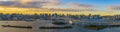 Panoramic Aerial view of Tokyo skylines with Rainbow bridge and tokyo tower over Tokyo bay Royalty Free Stock Photo