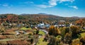 Aerial view of the town of Stowe in the fall Royalty Free Stock Photo