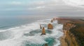 Panoramic aerial view of Twelve Apostles on a beautiful spring sunrise, Port Campbell National Park, Victoria - Australia Royalty Free Stock Photo