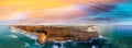 Panoramic aerial view of Twelve Apostles coastline at sunset, Gr Royalty Free Stock Photo