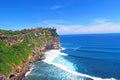 Panoramic aerial view of Uluwatu Temple Pura Luhur on top of cliff in Bali Island, Indonesia Royalty Free Stock Photo