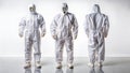 Panoramic Aerial View of Various Protective Suits on a Pristine White Background with Glass Reflection Ideal for Royalty Free Stock Photo