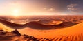 panoramic aerial view of a vast desert landscape, with endless golden sand dunes stretching as far as the eye can see
