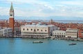 panoramic aerial view of venice cityscape showing san marco and boats in the sea Royalty Free Stock Photo