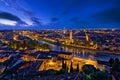 Panoramic aerial view of Verona, Italy at blue hour, after summer sunset Royalty Free Stock Photo