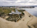 Panoramic aerial view of Vila Nova de Milfontes along Mira river with Praia do Farol in foreground, Beja, Portugal Royalty Free Stock Photo