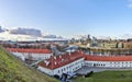 Panoramic aerial view of the Vilnius city with Neris river, bridge and modern urban skyline Royalty Free Stock Photo