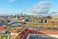 Panoramic aerial view of the Vilnius city with Viliya Neris river, bridge and modern urban skyline Royalty Free Stock Photo