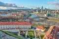 Panoramic aerial view of the Vilnius city with Viliya Neris river, bridge and modern urban skyline Royalty Free Stock Photo